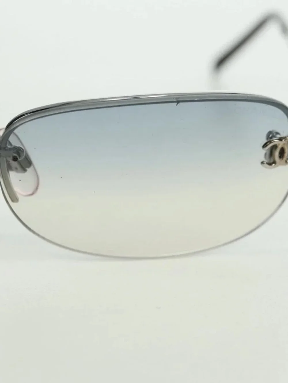 CHANEL COCO Mark Sunglasses metal Silver CC Auth 178795V